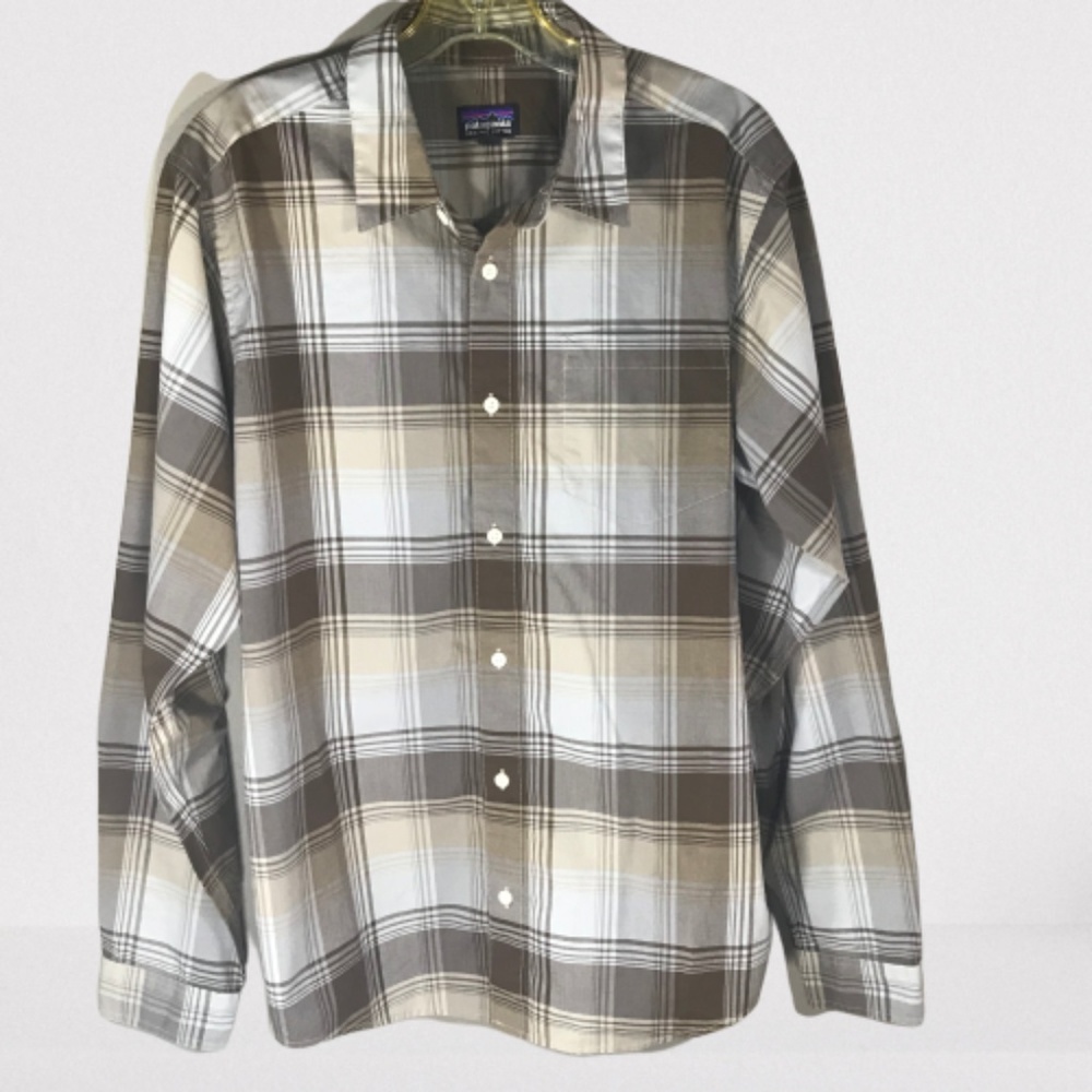 Patagonia Brown and White Plaid Casual Button Down Shirt